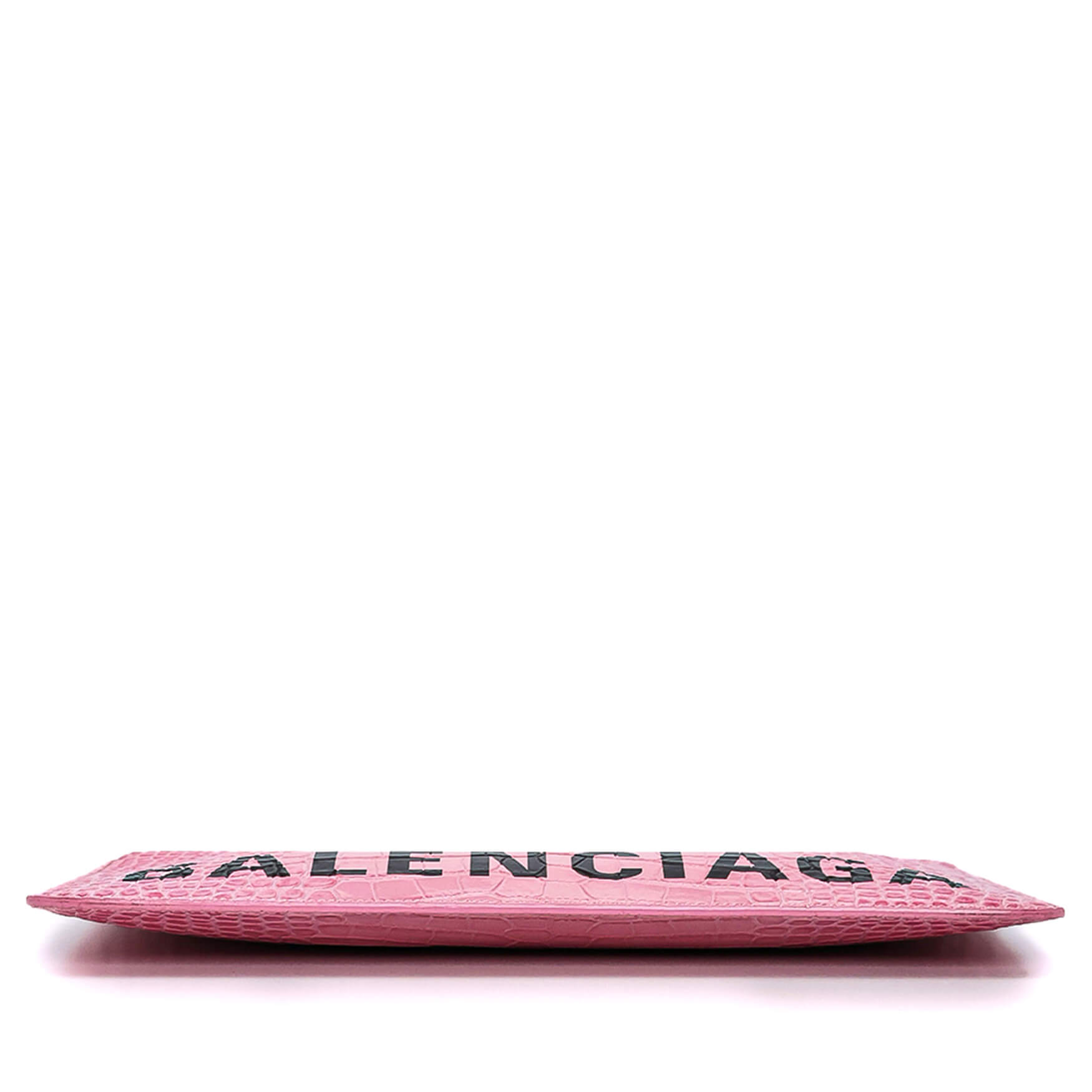 Balenciaga - Pink Croco Leather Balenciaga Logo Clutch